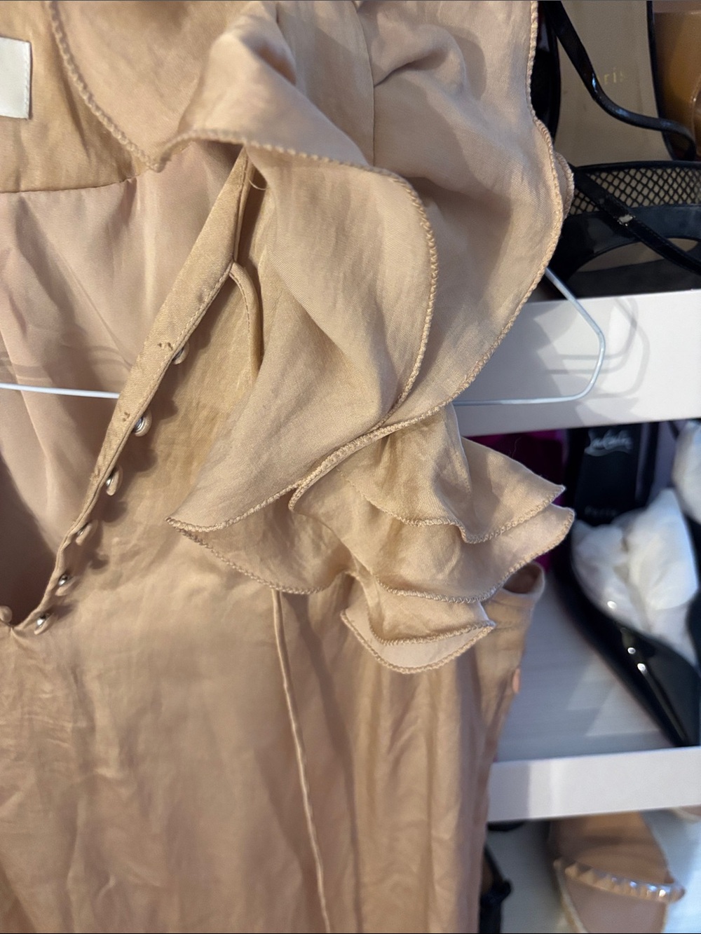 LOFT Beige Ruffle-Shoulder Mini Dress - Picture 3 of 4